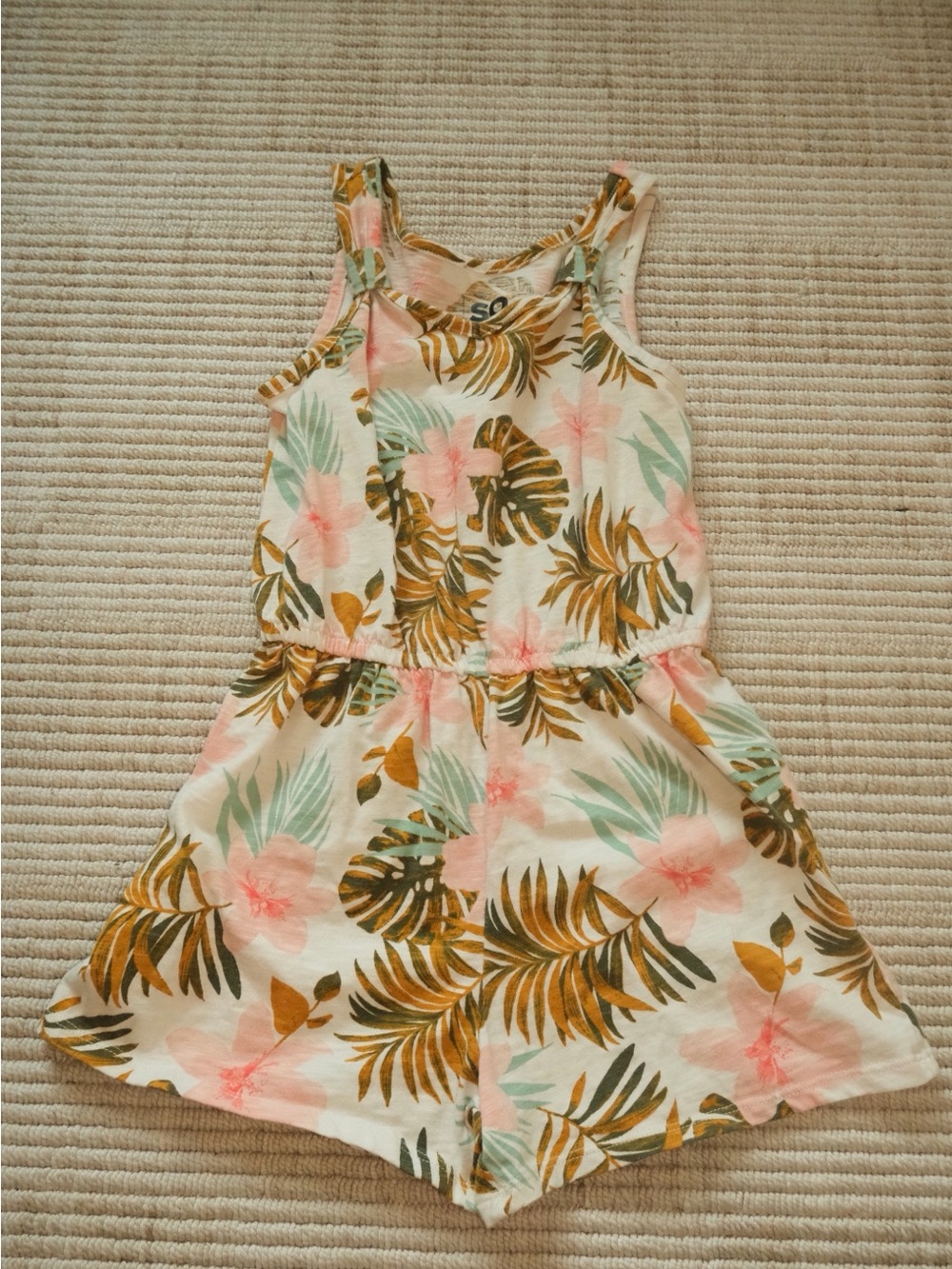 SO Sleeveless Tropical Floral Romper - Pink & Green